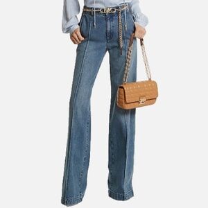 NWT Michael Kors Carmen Wide Leg Pintuck Medium Wash Jeans  US Size 12